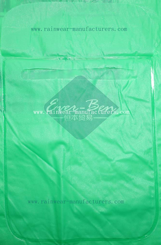 Green plastic hooded rain mac pocket